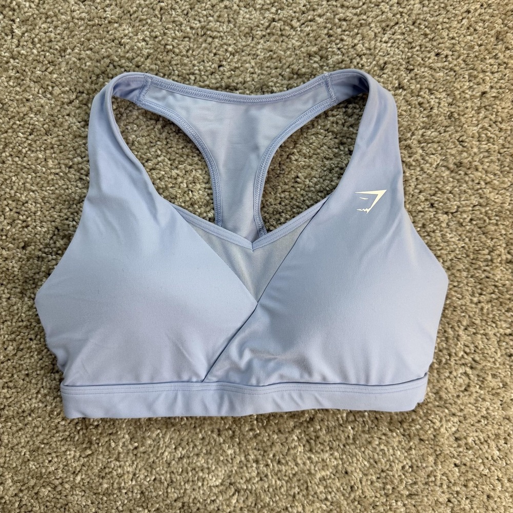 Gymshark Sports Bra Womens Small Purple Wrap Front Mesh Racerback Yoga Top
